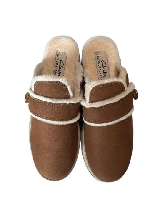 Clarks Shoes - New Clarks Cloudsteppers Breeze Cross Taupe Faux Fur Lined Mules Slippers 5.5